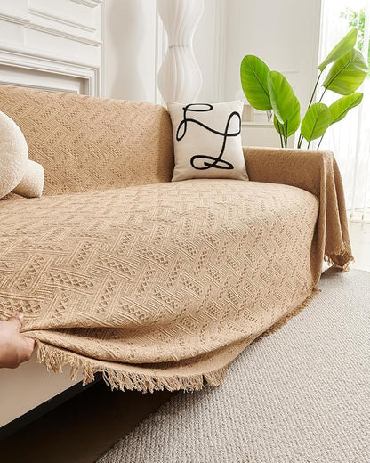 AIVIA Couch Cover Sheet Blanket, Oversized Covers for 3 Cushion Sofa, Large Furniture Decoration Slipcovers, L-Shape U-Shaped Sectional Protector for Cats Dogs Pets (Khaki, 71” x 118”)