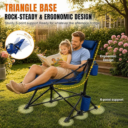 HOPERAN Hammock Camping Chair with Footrest, 400 lbs Swing Chair, Blue | 31.5" Wide Seat, 90°-130° Recliner, Stable Frame, 600D Fabric, Carry Bag, Cup Holder, Storage Pocket, for Beach Patio Sports