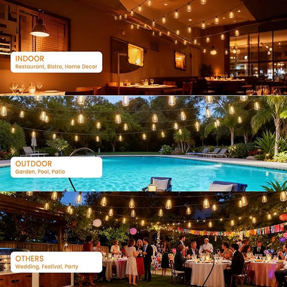 LED Outdoor String Lights 200ft ST38 Waterproof Patio Lights with 106 Vintage Shatterproof Bulbs(6 Spare), Dimmable Outside Hanging Edison String Lights for Backyard Porch Balcony Decor, Warm White