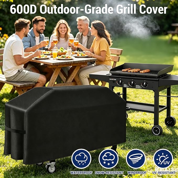 36" Griddle Cover for Blackstone 1528 Without Hood, 600D Waterproof | Outdoor Grill Cover with PU Coating Griddle for Blackstone more 4-Burner Griddles, Heat & Rip-Proof with Straps
