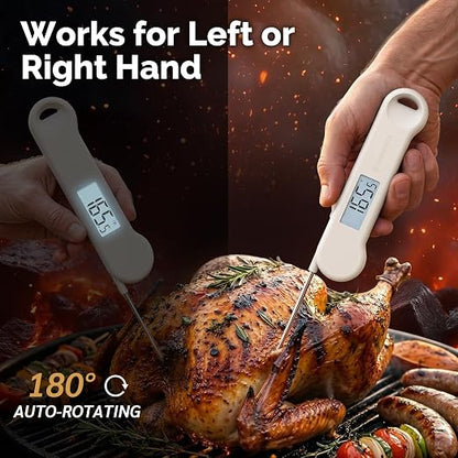 0.5 Sec Instant Read Grill Meat Thermometer Digital Food Cooking BBQ, White | ±0.5°F Precision, Auto Flip Digital LCD Display, Ideal For Meat, Candy, Grill, BBQ, Food Thermometer for Kitchen Gadgets