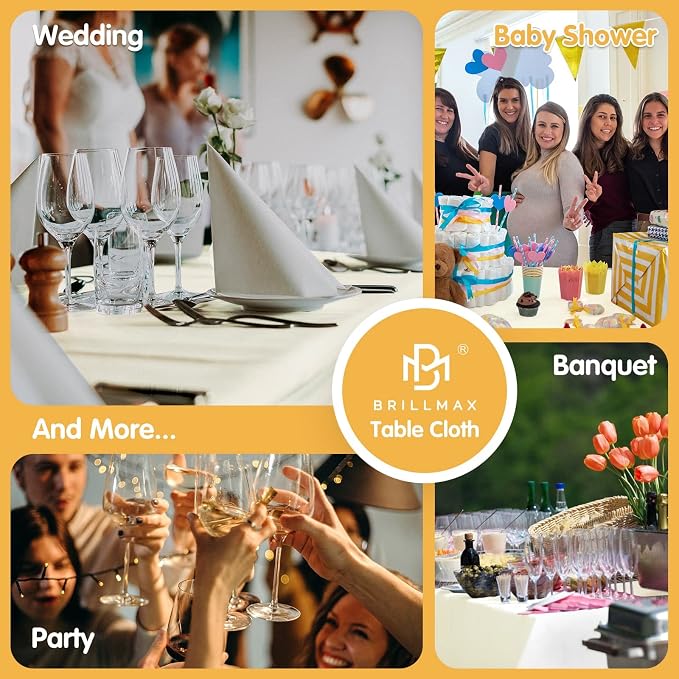 BRILLMAX 6 Pack Ivory Tablecloths 60x102 Inch for 6ft Rectangle Tables | 150 GSM Polyester Fabric, 15" Standard Drop, Water, Stain & Wrinkle Resistant Cloth Cover for Wedding Reception Banquet Party