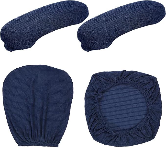 Tallew 4 Pcs Office Chair Covers Stretchable Armrest Seat,XL,Navy | Universal Fit Office Desk Chairs, Protective Seat Backrest Slipcovers, Stretchable Prevent Wear, Easy Install for Rotating
