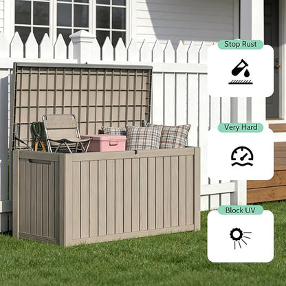 PatioZen 200 Gallon Deck Box, Outdoor Storage Box, Outdoor Storage Box for Cushions, Garden Tools, Furniture Storage,Waterproof, Lockable and Resin,Grey
