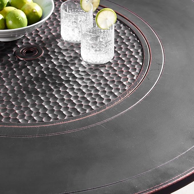 Oakland Living Aluminum 44 in. Round Fire Table Set Four Deep Seating Swivel Rockers, Fire Beads, Lid and Fabric Covers