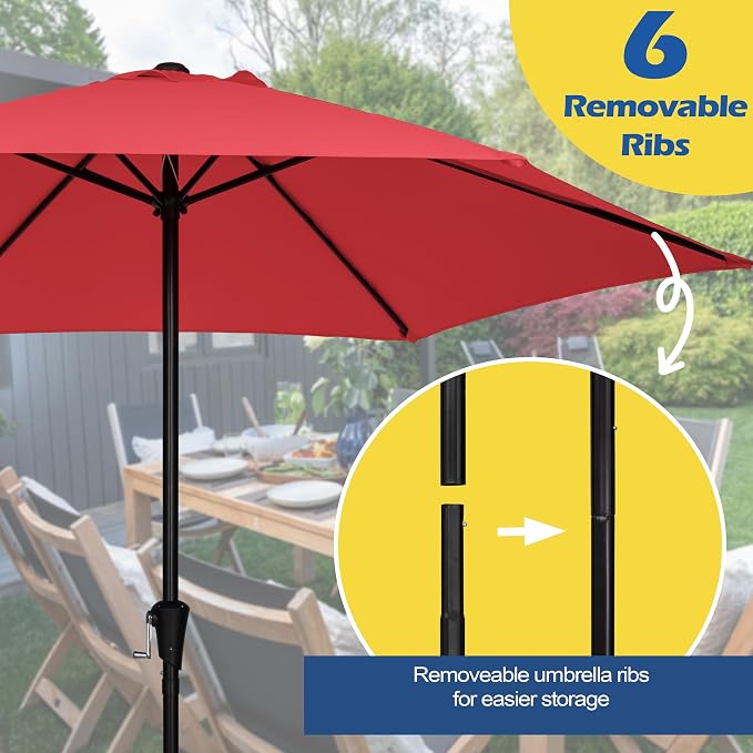 Sunnyglade 9FT Outdoor Patio Umbrella, Market & Table Umbrella with 6 Sturdy Ribs and Crank System, Fade-resistant & Waterproof for Garden Backyard Poolside Deck