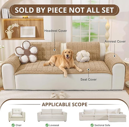 OstepDecor Couch Cover for Dogs, Washable Non Slip Sofa Cover for Pets | Soft Couch Covers for Sofa, Loveseat and Sectional, Furniture Protector Against Pet Hair & Dirt (27.6" x 82.7", Khaki)