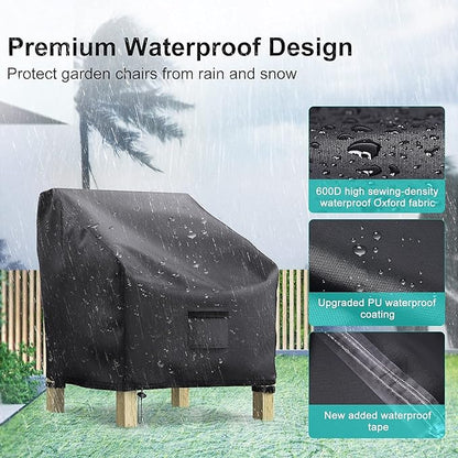 2 Pack Outdoor Patio Chair Covers Waterproof 30"Wx27"Dx36"H, Black | Patio Furniture Covers Protect from Rain, Dust & UV; Heavy-Duty Oxford Fits Lounge, Deep Seat & High Back Chairs on Lawns