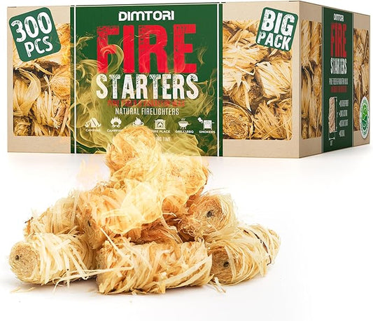 300 pcs Fire Starter - Natural Fire Starters for Campfires, Fire Pit, Pizza Oven, Fireplace, Smoker, BBQ, Pellet Stove & Wood - Fire Starters for Grill, Charcoal Starter