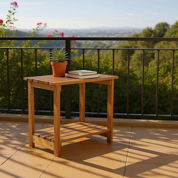 Shine Company Indoor/Outdoor Providence Rectangular Acacia Wooden Side Table, Oak