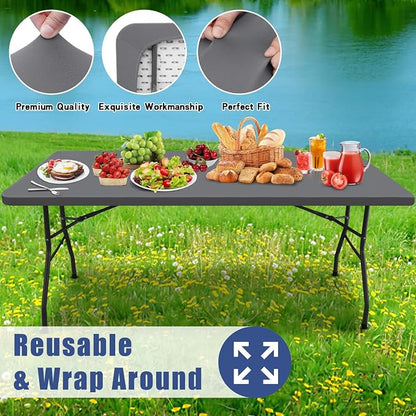 Moosfor Spandex 8 Foot Rectangle Table Cloth, Elastic Fitted Tablecloths for Picnic, Stretch Washable Patio Table Cover for Outdoor, Camping, Banquet and Parties (Grey, 36"x96")