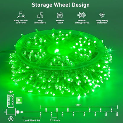 JMEXSUSS 132ft 400 LED Green Christmas Lights Indoor Outdoor Plug in | Green Halloween String Lights Plug in with Remote Clear Wire for Room Garden Patio Outside Party Xmas Tree Decor