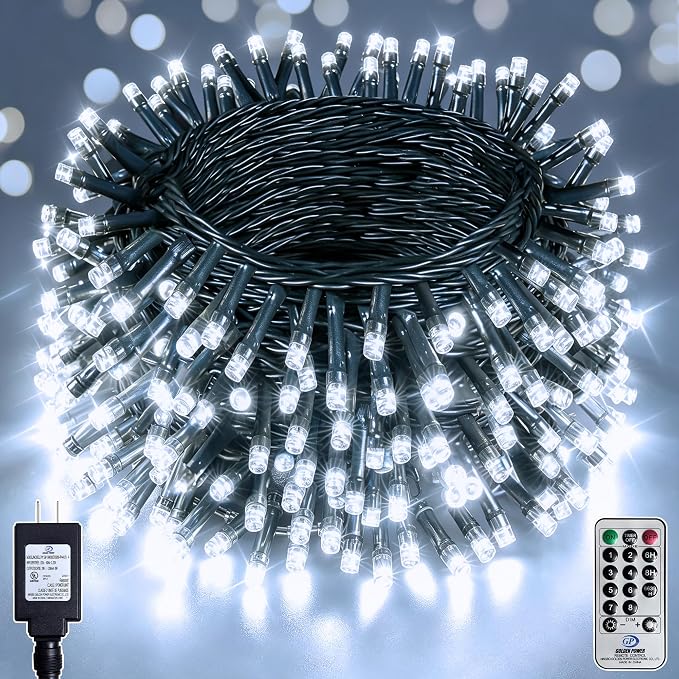 132FT 400 LED White Fairy Lights, Dark Green Wire 8 Modes Timer, IP44 Waterproof Outdoor Indoor String Lights for Patio Garden Backyard Bedroom Classroom Weeding Christmas Decor