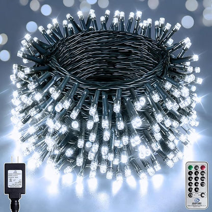 132FT 400 LED White Fairy Lights, Dark Green Wire 8 Modes Timer, IP44 Waterproof Outdoor Indoor String Lights for Patio Garden Backyard Bedroom Classroom Weeding Christmas Decor