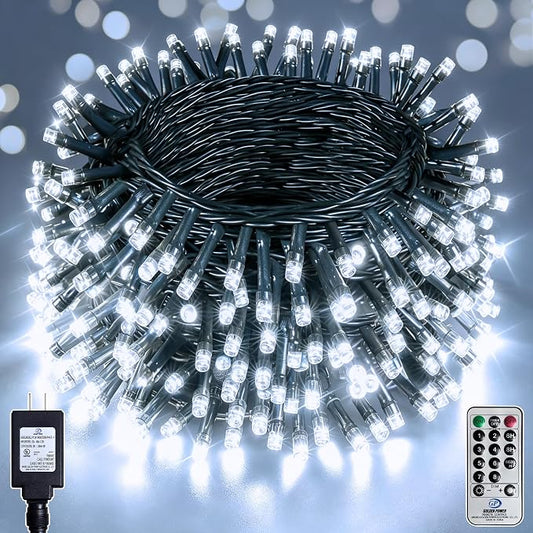 132FT 400 LED White Fairy Lights, Dark Green Wire 8 Modes Timer, IP44 Waterproof Outdoor Indoor String Lights for Patio Garden Backyard Bedroom Classroom Weeding Christmas Decor