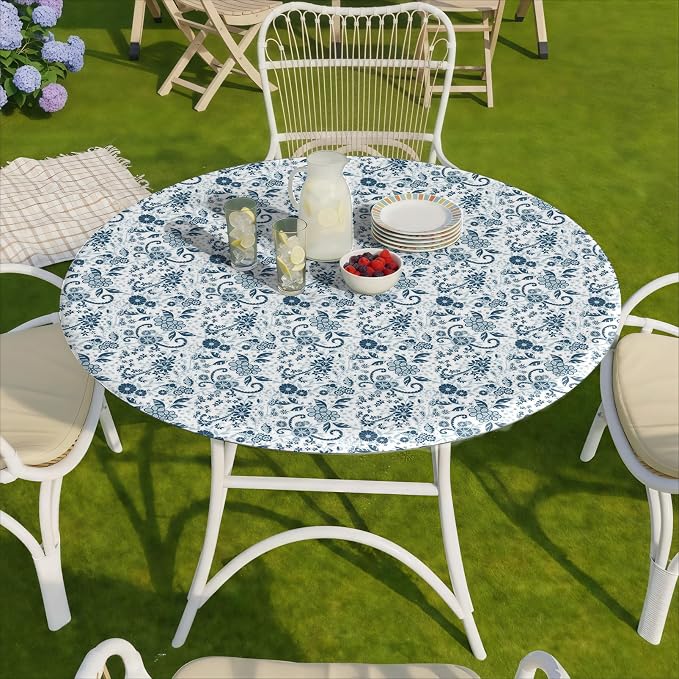 opstellen Fitted Round Tableclothes Drawstring Water Proof Table Cloth Polyester Indoor Outdoor Circular Covers for 36-44in Table Household Organization Gifts Patio Picnic Camping Festival Gadgets