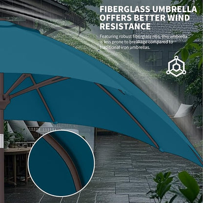 Kingdura 9FT Outdoor Patio Umbrella, Round Market Table Umbrella with Push‑Button Tilt and Crank Lift, 8 Sturdy Metal Ribs, UV50+ Protection Canopy for Backyard, Lawn, Deck, Poolside, Garden (Lake blue)