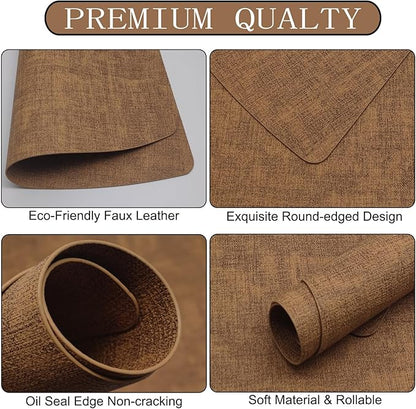 Round Table Placemats Set of 4, Faux Leather Wedge Shape Place Mats Heat Resistant Wipeable Washable Table Mats, Heavy Duty Kitchen Dining Mats(brown)