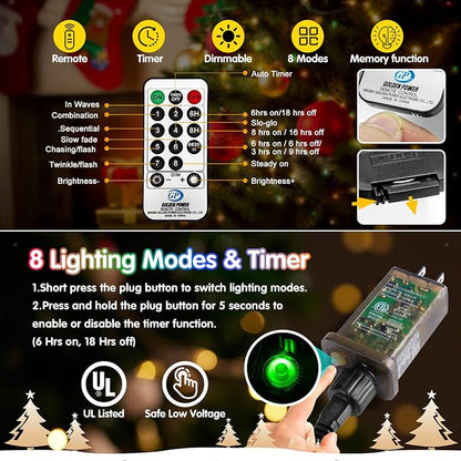 KNONEW 532FT 1600LED Green Wire Outdoor Fairy Lights Plug in Warm White | Timer,Memory,Dimmable,Remote,Waterproof,Green Wire,Invisible in Greenery,for Garden,Wedding,Party, Indoor/Outdoor, Christmas