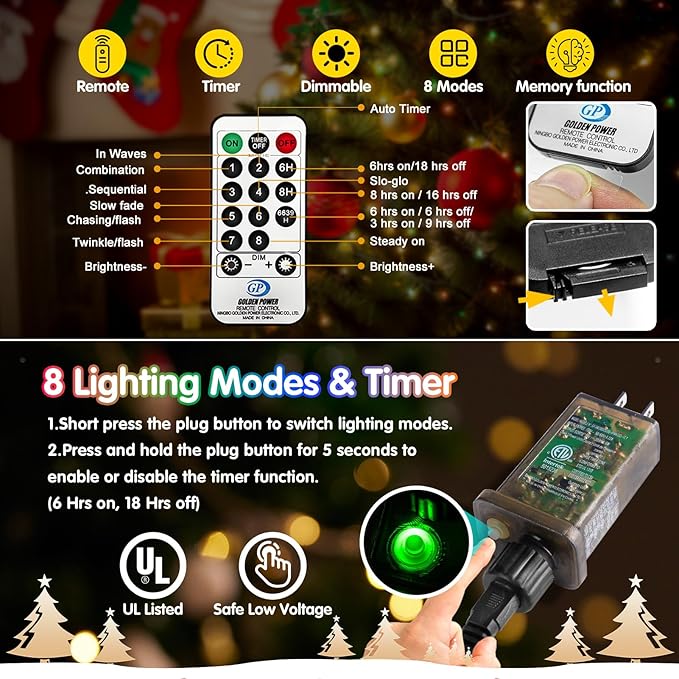 KNONEW 400FT Outdoor Christmas Fairy Lights Plug in,1200 LED String Lights Outdoor Waterproof 8 Modes Memory Times for Wedding Bedroom Walls Garden Trees Decoration
