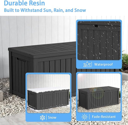 Pepe Tee Waterproof Resin Deck Box, Outdoor Storage Bin for Patio Furniture Cushions, All-Weather Garden Organizer & Seating Bench, Black