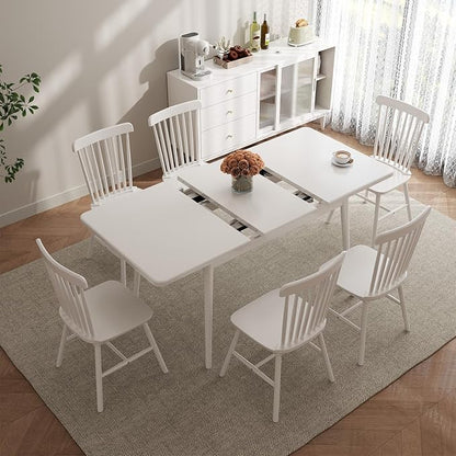 Muwuele Solid Wood Extendable Dining Table for 4-8 People with Seamless Extension from 47.2 to 63 Inches, Easy Assembly, Expandable Tables for Small Spaces, Dining Room, Kitchen, Living Room, White