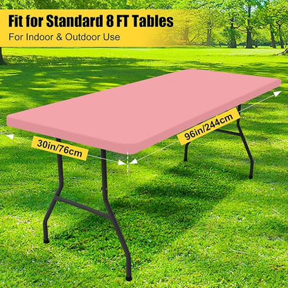 Smiry Rectangle Picnic Table Cloth, Waterproof Elastic Fitted Tablecloths for 8 Foot Tables, Washable Polyester Table Cover for Camping, Indoor and Outdoor (Dusty Pink, 30"x96")