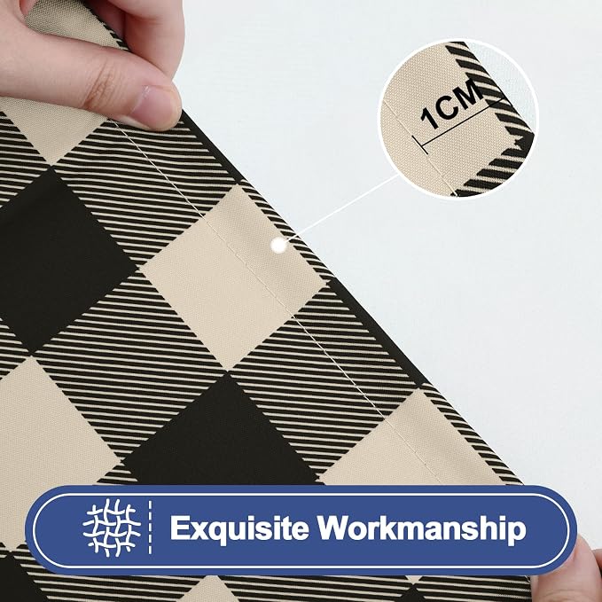 Smiry Picnic Table Cloth 2 Pack, Waterproof Elastic Fitted Tablecloths for 6FT Rectangle Tables, Washable Polyester Buffalo Plaid Tablecloth for Camping, Dining & Outdoor (Black & Beige, 30" x 72")