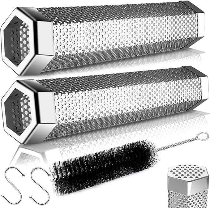 LANNEY Smoke Tube for Pellet Smoker 2 Pack, 12'' Smoker Tube for Pellet Grill - Hot or Cold Smoker Accessories for Electric Gas Charcoal Grilling, Stainless Steel Portable Barbecue Smoking Tube