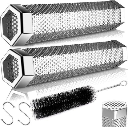 LANNEY Smoke Tube for Pellet Smoker 2 Pack, 12'' Smoker Tube for Pellet Grill - Hot or Cold Smoker Accessories for Electric Gas Charcoal Grilling, Stainless Steel Portable Barbecue Smoking Tube