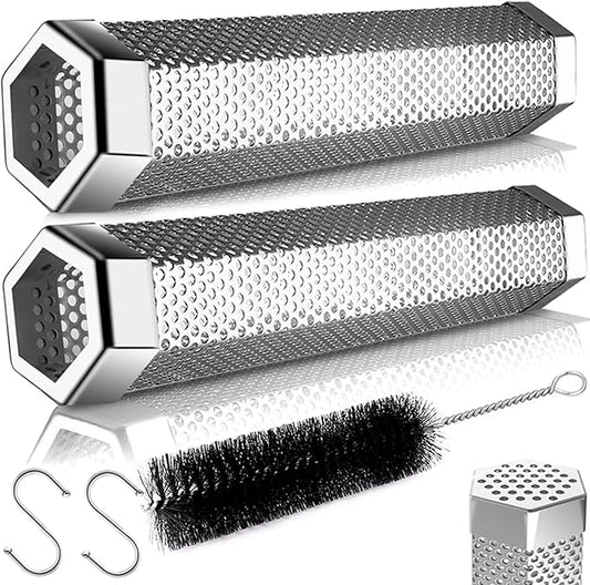 LANNEY Smoke Tube for Pellet Smoker 2 Pack, 12'' Smoker Tube for Pellet Grill - Hot or Cold Smoker Accessories for Electric Gas Charcoal Grilling, Stainless Steel Portable Barbecue Smoking Tube