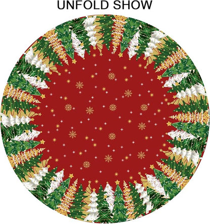 Sweetshow Winter Gold Snowflake Table Cloth Round Xmas Trees Red Tablecloth 70 Inch Decor Washable Stain and Wrinkle Resistant Round Table Cover for Dining Picnic