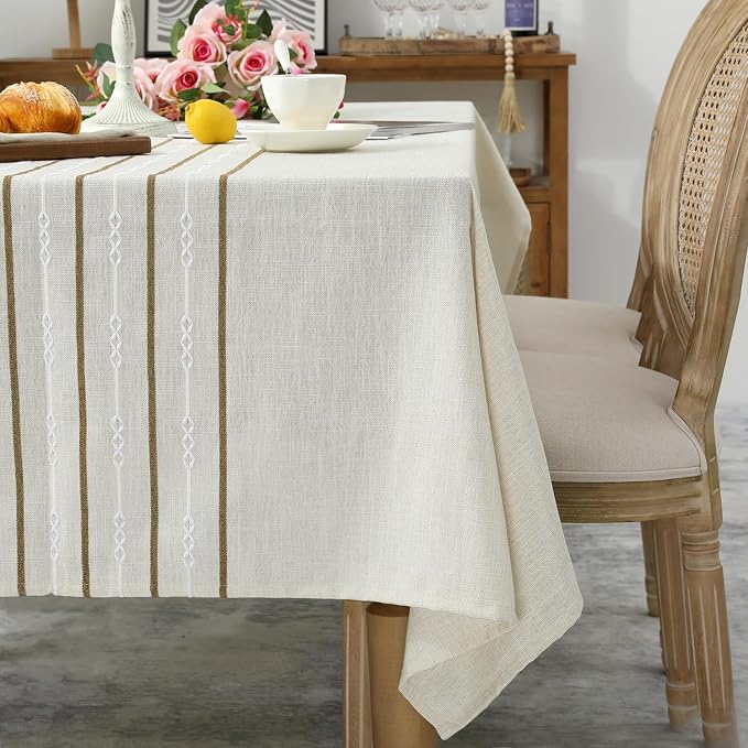 Chassic 54 x 72 inches Farmhouse Style Linen tablecloths, Boho Wrinkle Resistant Washable Small Rectangle Table Cloth for Dining Room, Kitchen, Wedding and Holiday Decorative - Cream