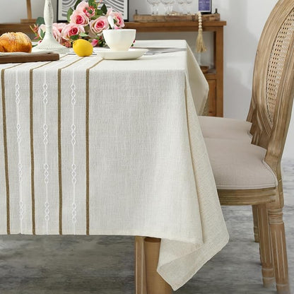 Chassic 60 x 84 inches Farmhouse Style Linen tablecloths, Boho Wrinkle Resistant Washable Rectangle Table Cloth for Dining Room, Kitchen, Wedding and Holiday Decorative - Cream