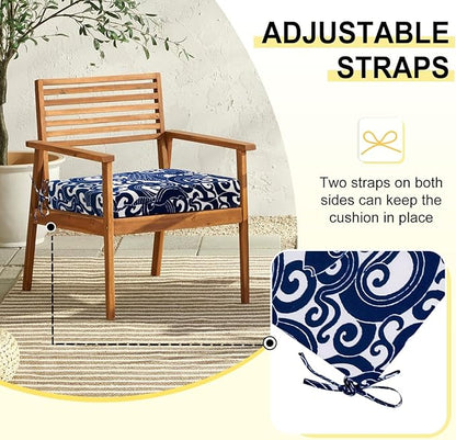 downluxe Outdoor Chair Cushions Set of 6 for Patio Furniture, Water-Resistant Square Corner Patio Chair Cushions with Ties, High Density Foam Outdoor Seat Cushion, 18.5" X 16" X 3", Blue Carp
