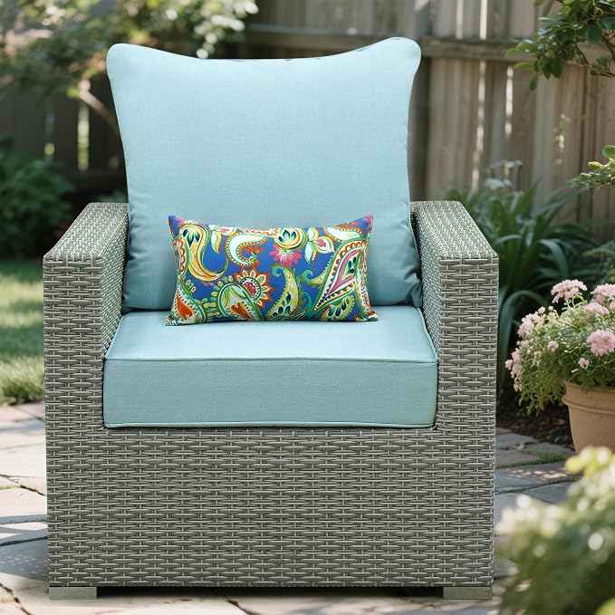 Outdoor Seat Cushion Set 24 x 22 Inch,Olefin Deep Seat Patio Cushions,Patio Furniture Cushions with Removable Cover,Rain-Proof and Fade Resistant Deep Seat Bottom & Back Cushion with Pillow,1 Set