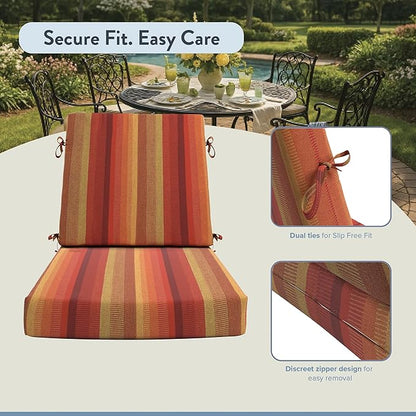 California Umbrella Outdoor Dining Chair, Patio Seat Cushion, 20 x 40 Inch, Premium Outdoor Memory Foam, Fade Resistant Sunbrella Fabric, Fabric Ties,Astoria Sunset