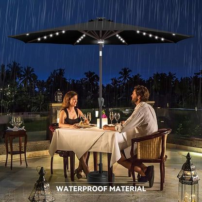 Solar Patio Umbrella Outdoor with Centre Light, 11 ft Black | 40 LED Lights, UV Protection, Solar Outdoor Umbrella for Porch, Deck, Pool, Table, Garden, Provides Evening Lighting