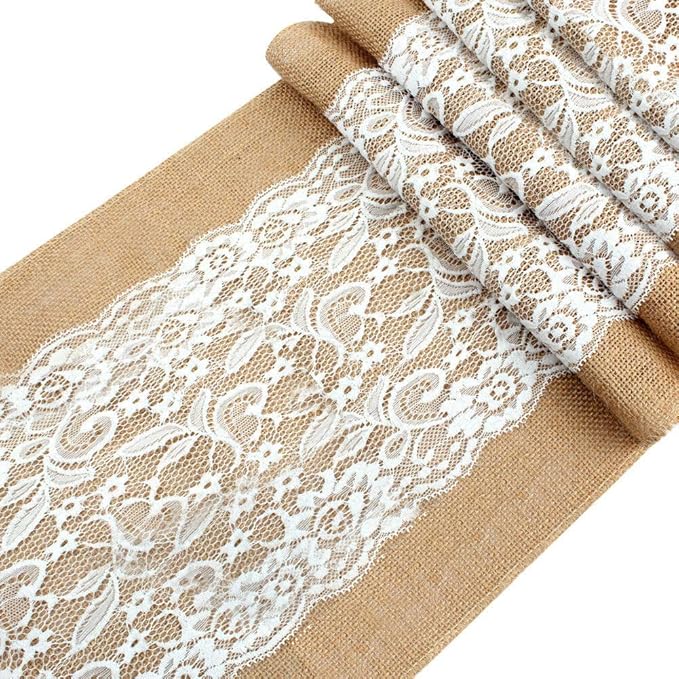AK TRADING CO. Burlap & Lace Table Runner (Ivory Lace, 12x120 Inches) Perfect for Rustic Theme Weddings, Events, Parties, BBQ's, Dining Table & Home Décor