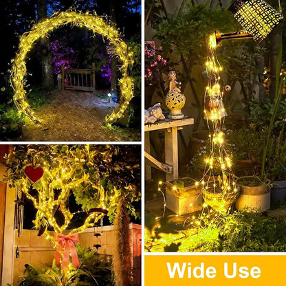 QITONG Warm White Solar Fairy Lights, 2 Pack Each 66ft 200 LED String Lights Outdoor, Silver Wire Solar Christmas Mini Lights