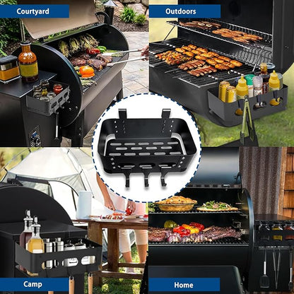 Heavy-Duty Storage Bin for Smoker Grill Caddy with Paper Towel Holder,Hooks,Anti-Scratch Pads, Traeger Accessories Compatible with Traeger, Pit Boss, Z-Grills, Grill Accessories for Outdoor Grill