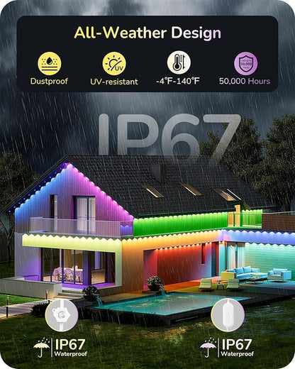 EDISHINE Permanent Outdoor Lights, 100FT with 60 RGBIC LED Cuttable Stripe Lights, APP/Voice/Remote Control, 111+ Scene Modes Outdoor Smart Lights, IP67 Waterproof for Party & Holiday Decor