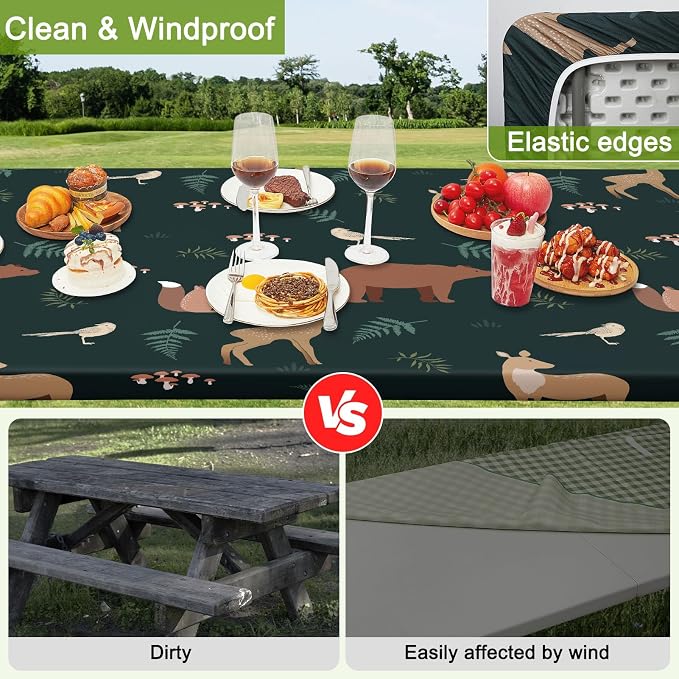 Picnic Table and Bench Cover Set, Waterproof Fitted Elastic Cloth | Portable Camping Essentials With Built-In Storage Pocket And Waterproof Fabric For Outdoor RV Or Picnic Table Use