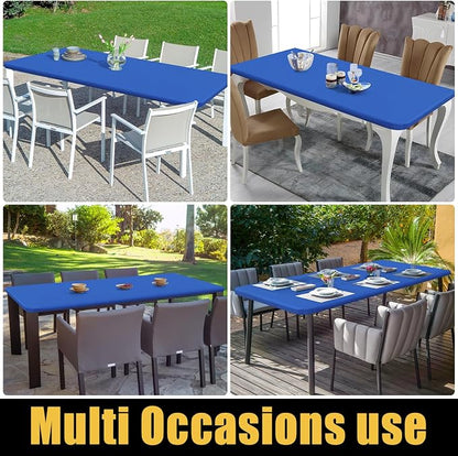 Smiry Rectangle Picnic Table Cloth, Waterproof Elastic Fitted Tablecloths for 5 Foot Tables, Washable Polyester Table Cover for Camping, Indoor and Outdoor (Blue, 30"x60")