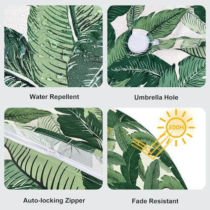 LVTXIII Rectangle Outdoor Tablecloth with Umbrella Hole and Zipper, Water-Repellent 60 x 84 Inch Patio Table Cover for Picnic, Garden, Backyard Dining, Swaying Palms Green