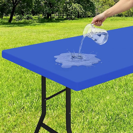 Smiry Rectangle Tablecloth, Elastic Fitted Flannel Backed Vinyl Tablecloths for 5ft Folding Tables, Waterproof Wipeable Table Covers for Indoor, Outdoor, Picnic and Camping (Blue, 36"x60")