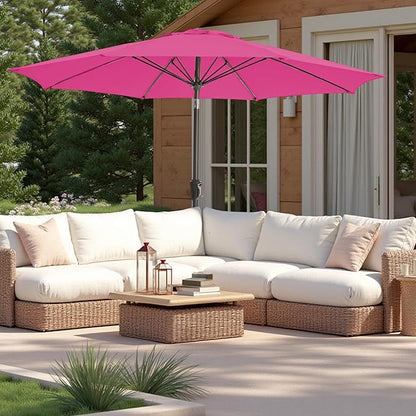 9FT Large Outdoor Patio Umbrella Pool Market Umbrella-UV Resistant, Easy Push Button Tilt and Crank, 8 Sturdy Ribs Heavy-Duty Table Umbrella for Deck, Backyard, Garden (Pink)