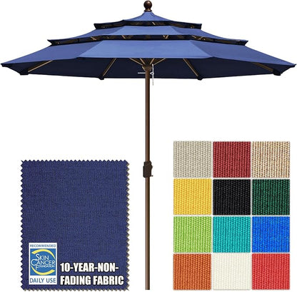 EliteShade USA 10-Year-Non-Fading 10ft 3-Tier Market Patio Umbrella, Commercial Grade Outdoor Table Umbrella with Crank Open, Windproof & UPF 50+ UV Protection, Heavy Duty Ventilation for Garden, Deck, Pool, Backyard, Beach & Bistro, No Tilt, Navy Blue