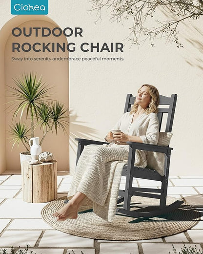 Ciokea Oversized Outdoor Rocking Chairs Set of 6, 380lbs Heavy-Duty Large Patio Rocker, High Back Cozy Porch Chairs, Weather Resistant Patio Rocking Chairs for Outside, Fire Pit, Deck, Dark Grey