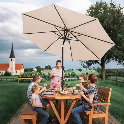 FLAME&SHADE 11 ft Patio Umbrella - Table Umbrella Outdoor with Push Button Tilt and Crank, UV Protection, 8 Sturdy Ribs, Market Umbrella for Garden, Deck, Backyard, Lawn, Pool and Beach(Beige)